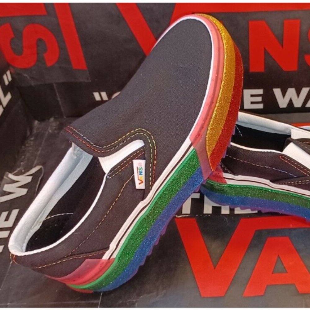 Vans Men's 4.5/Women's 6 Slip-On S Stacked Rainbow Glitter Platform VN0A4TZVWW1